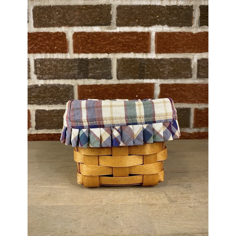 Longaberger Teaspoon Basket Set Plaid Liner & Protector 2000